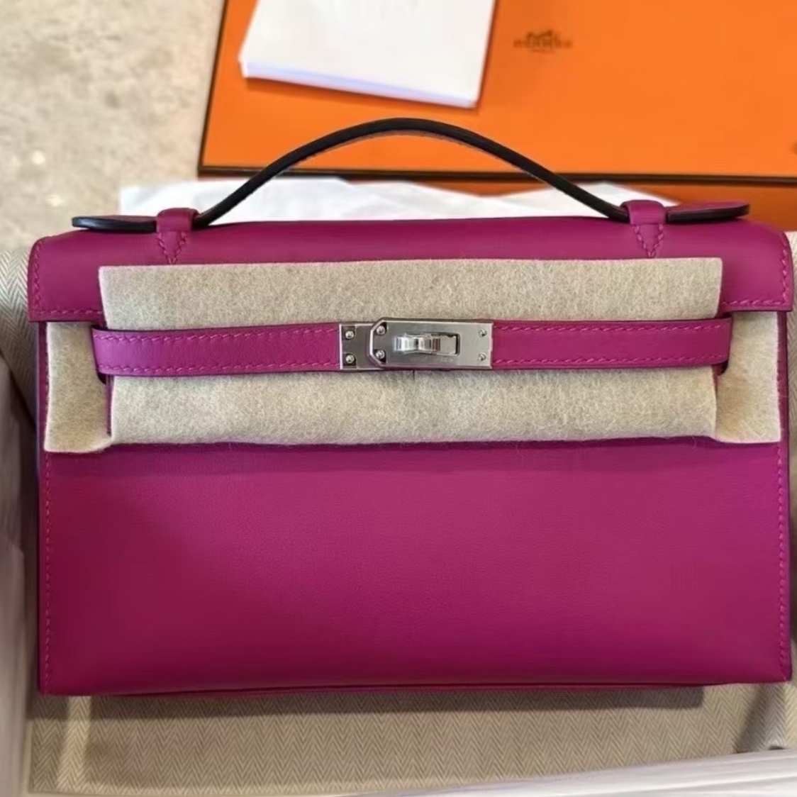 99新 Hermes/爱马仕 小花6欢 L3玫瑰紫 C刻爱马仕 KELLY 一代