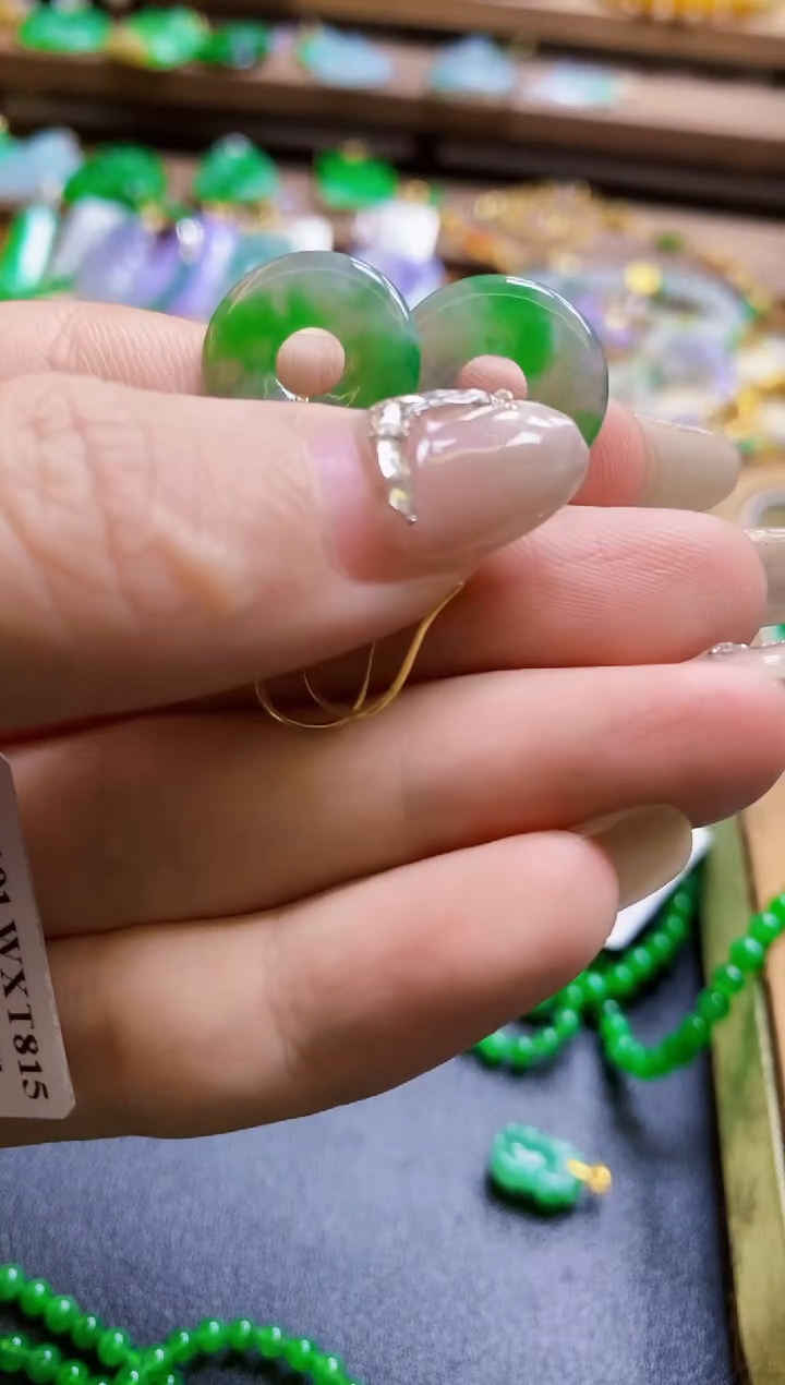 【闪购商品】定制翡翠18K金镶嵌耳饰