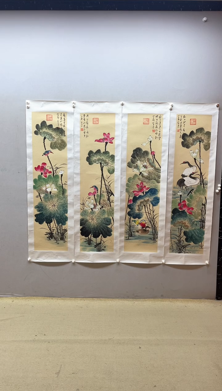 【闪购商品】国画张金专 荷花四条屏