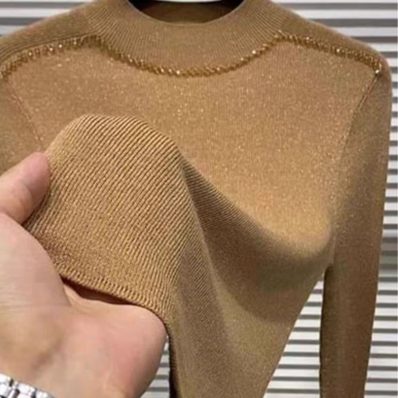 2025高级穿搭轻奢风钉珠设计感修身上衣气质金色显瘦内搭女GD1525