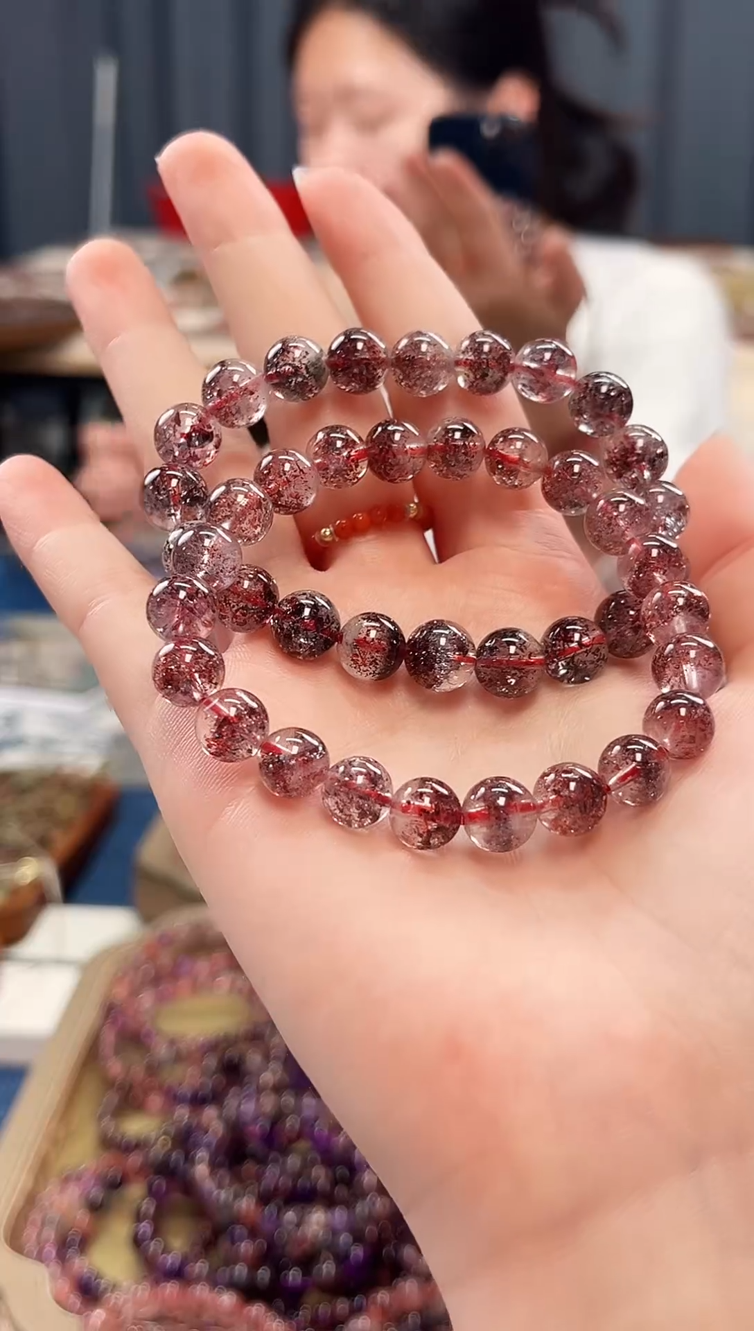 未镶嵌手串水晶金草莓超七单圈手串9mm【多样性发一】