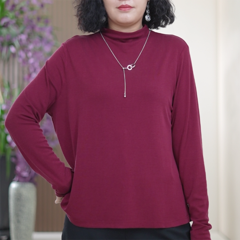 面膜打底衫女大码百搭弹力亲肤半高领显瘦天丝春季时尚T恤上衣