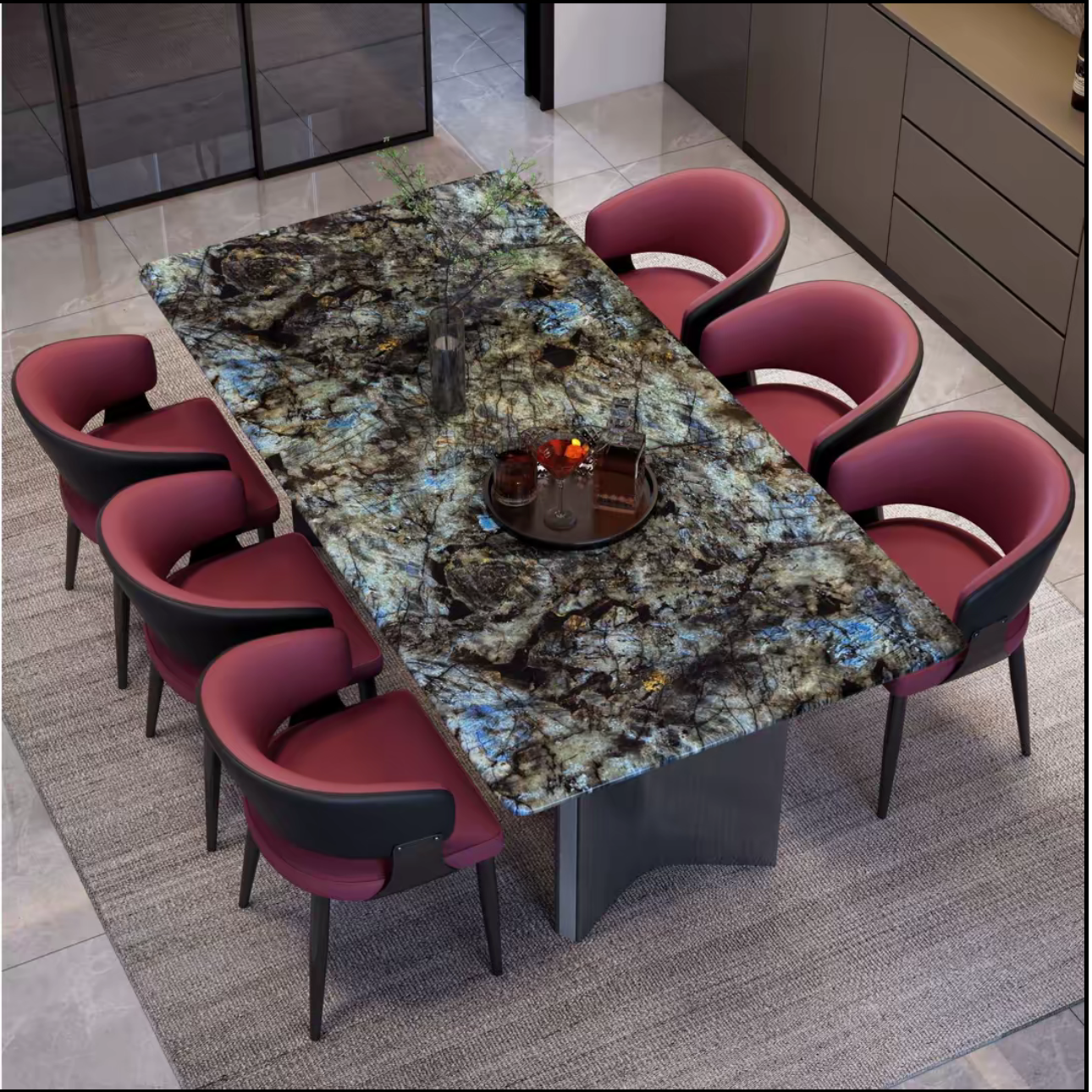 轻奢石头现代简约长方形家用餐厅意式天然大理石餐桌简约餐桌