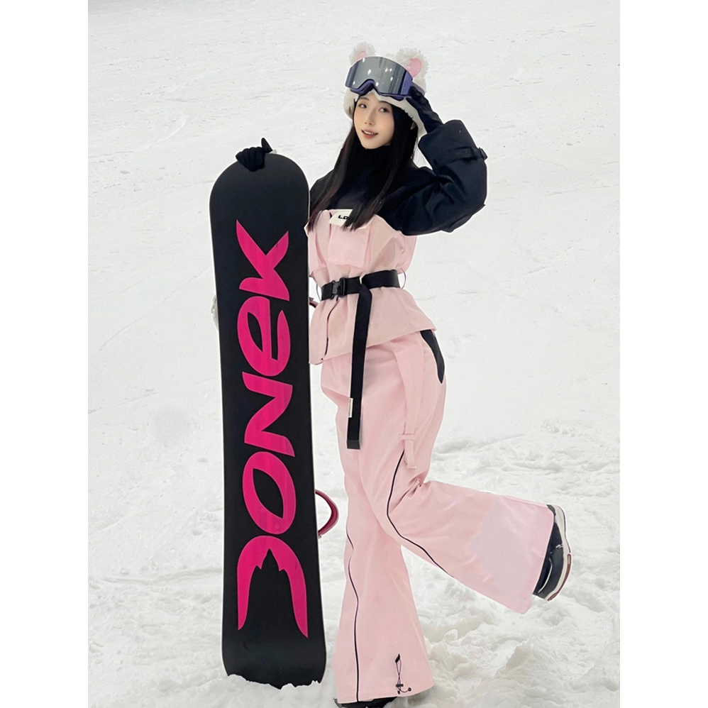 临典粉色滑雪服套装女2025冬新款户外防风防水收腰高颜值雪服外套