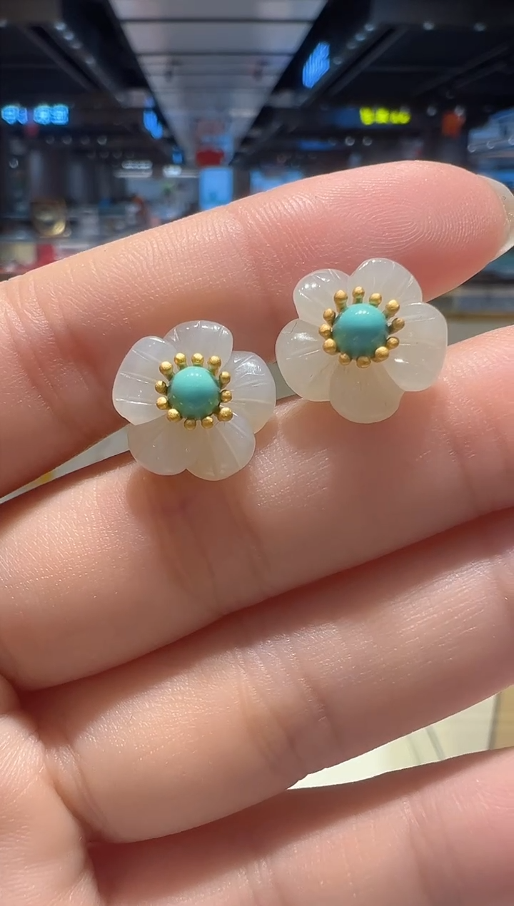 【闪购商品】和田玉耳饰银S925镶嵌08