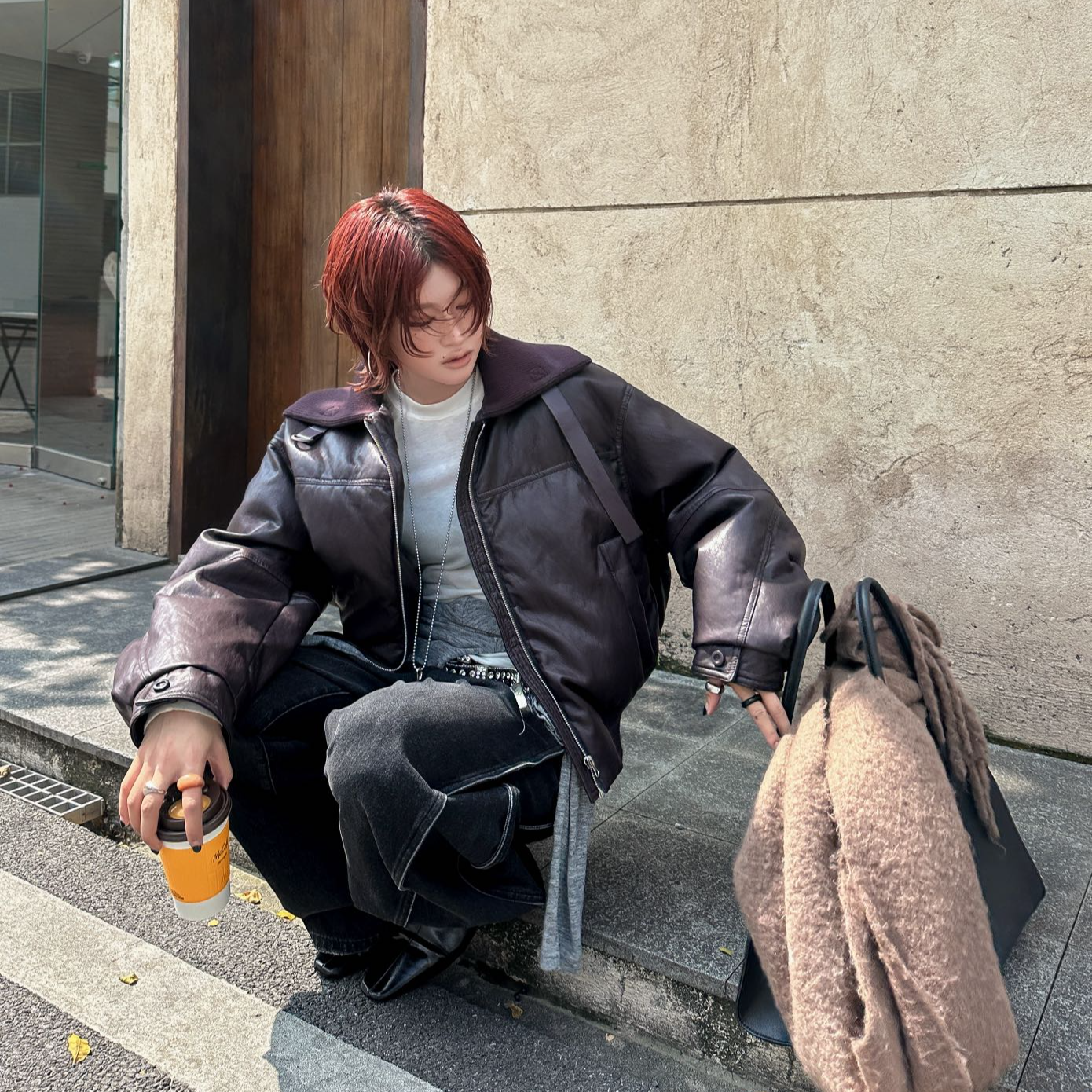 新款羽绒服90绒立领厚款冬季保暖长袖皮衣轻职风工装风翻领落肩袖