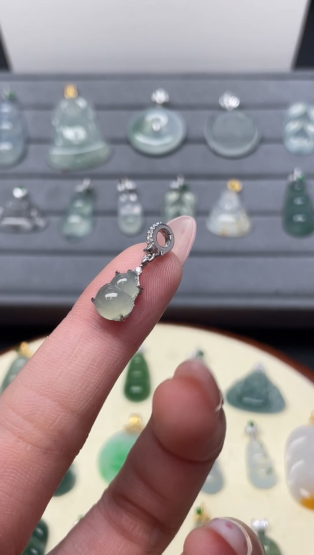 颈饰银S925镶嵌翡翠（9号链接）纯天然A货缅甸翡翠葫芦滴溜