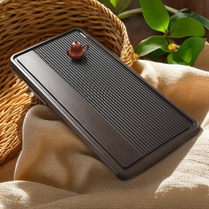 高仿实木茶盘家用长方形简约功夫茶具套装带排水中式客厅泡茶台