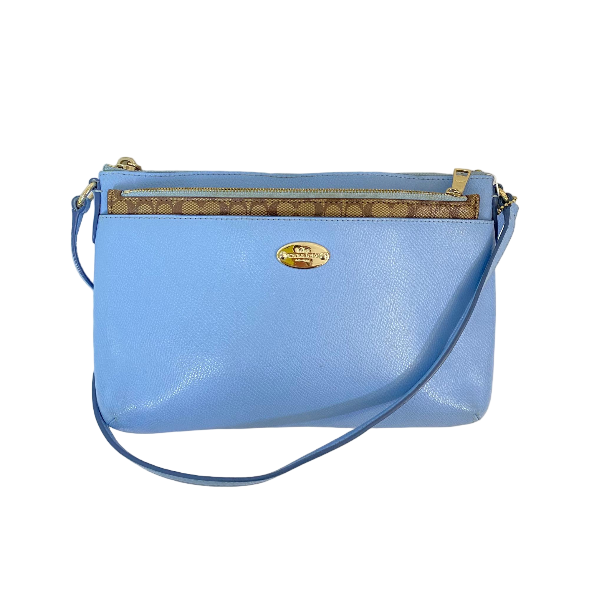 95新 COACH/蔻驰 蓝色全皮拼老花单肩斜挎包BH-50810经典