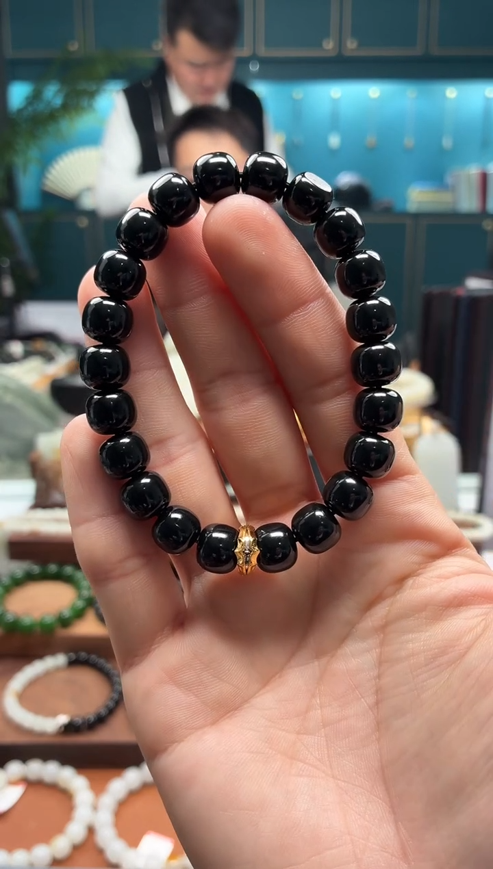 未镶嵌手串和田玉黑青9*10