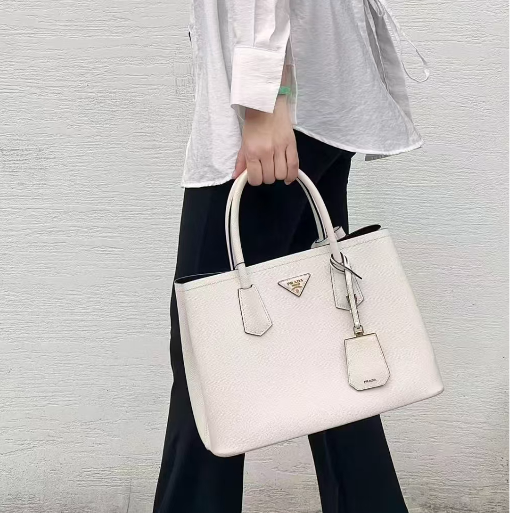 95新 Prada/普拉达 茉上/白色中号double 手提单肩包