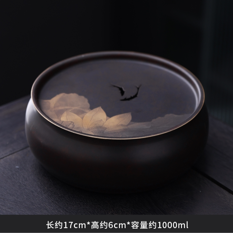 荷韵鱼趣 铜茶洗大号建水干泡台紫砂壶托盘 PL