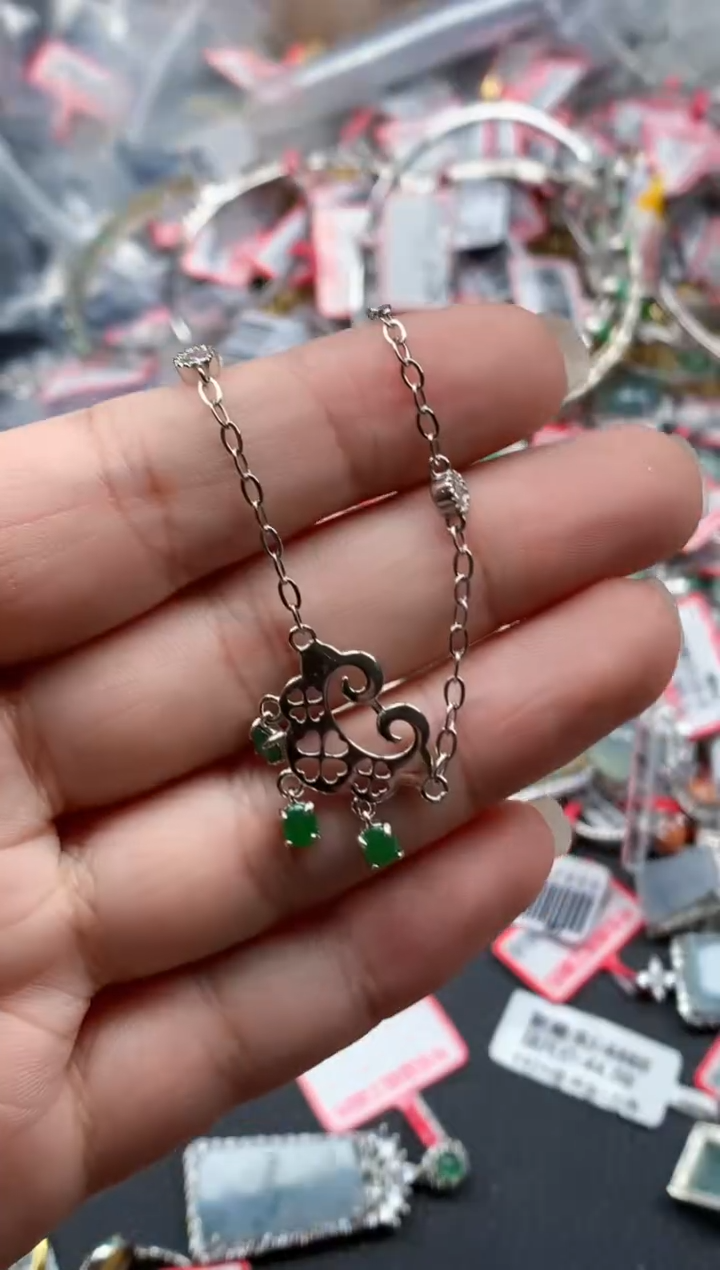 银S925镶嵌戒指翡翠天然A货缅甸翡翠