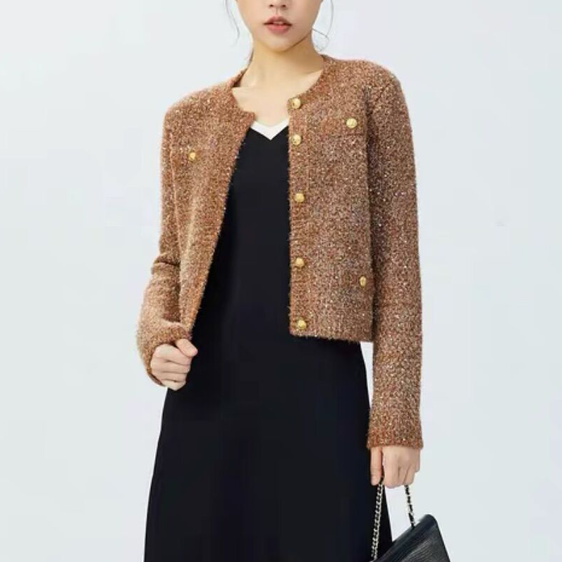 【商场同款】葱纱金属扣小香风针织开衫外套女A400677