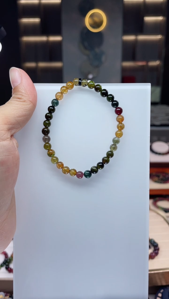 未镶嵌老矿碧玺彩虹单圈手串5mm+碧玺（多样性发一条）Q