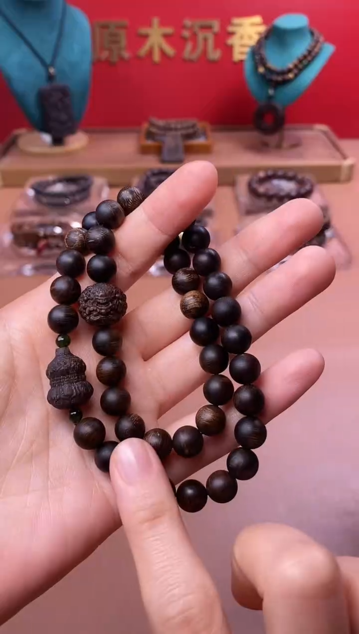 【闪购商品】沉香手串P沉水富森瘤疤08+葫芦貔貅顶珠沉香木雕