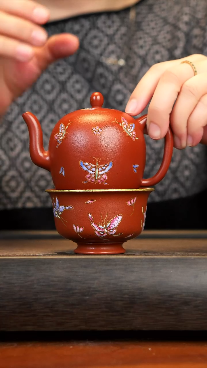 【闪购商品】紫砂茶壶珐琅美人肩200cc