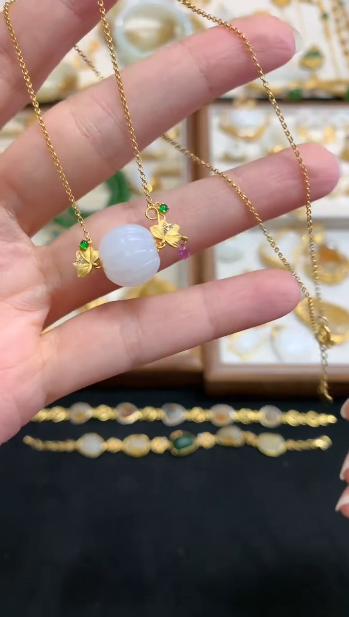 【闪购商品】和田玉套链18K金镶嵌W734|3980