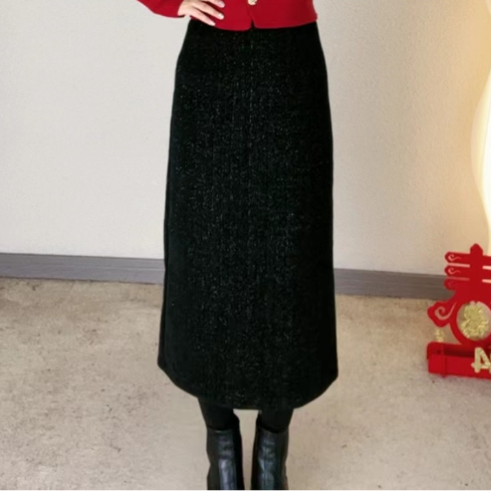 【蔡小姐】加厚小香风拉链款直筒2025款开叉百搭半身裙