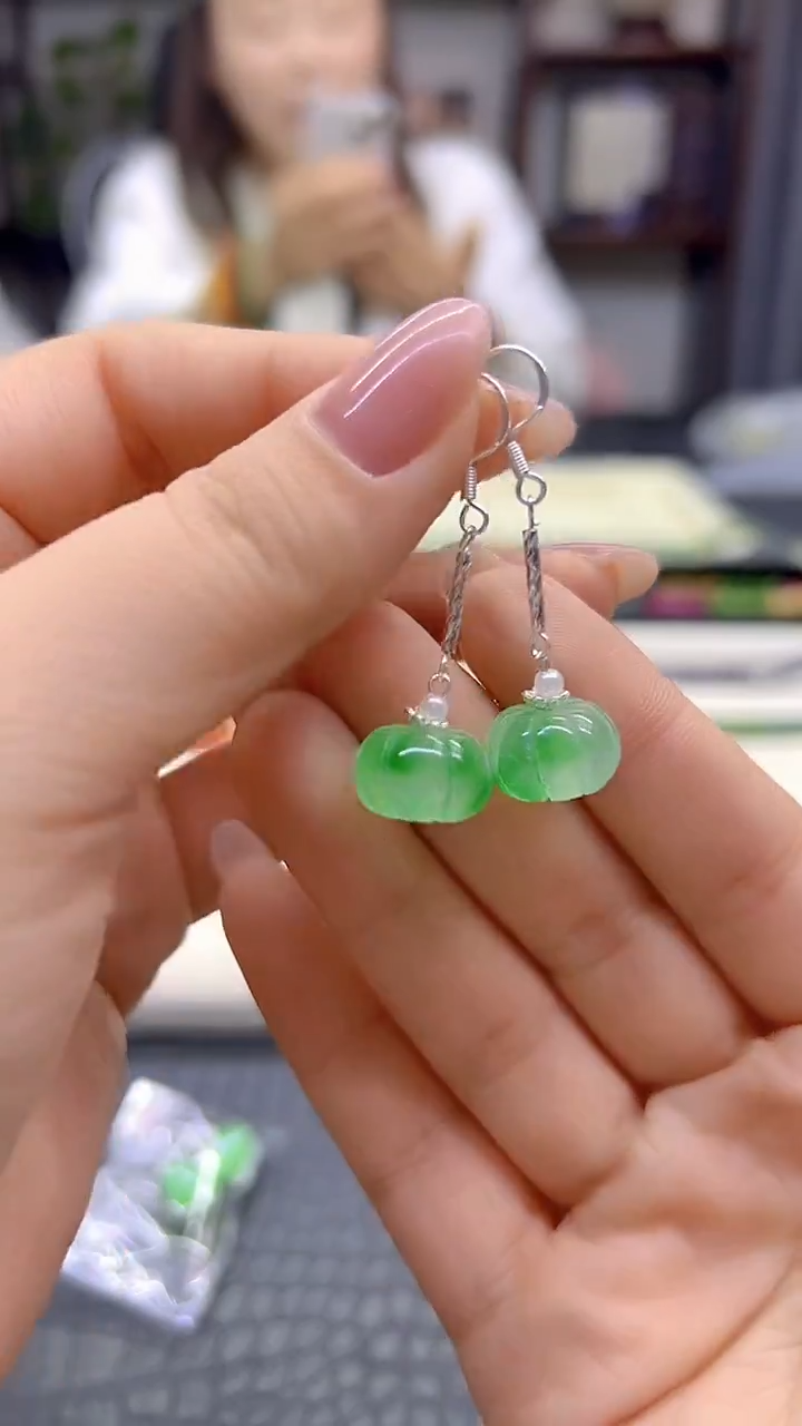 银S925镶嵌翡翠耳饰DIY款E928