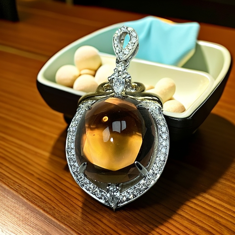 18K金素面西瓜碧玺(7.37ct)钻石(0.26ct）吊坠