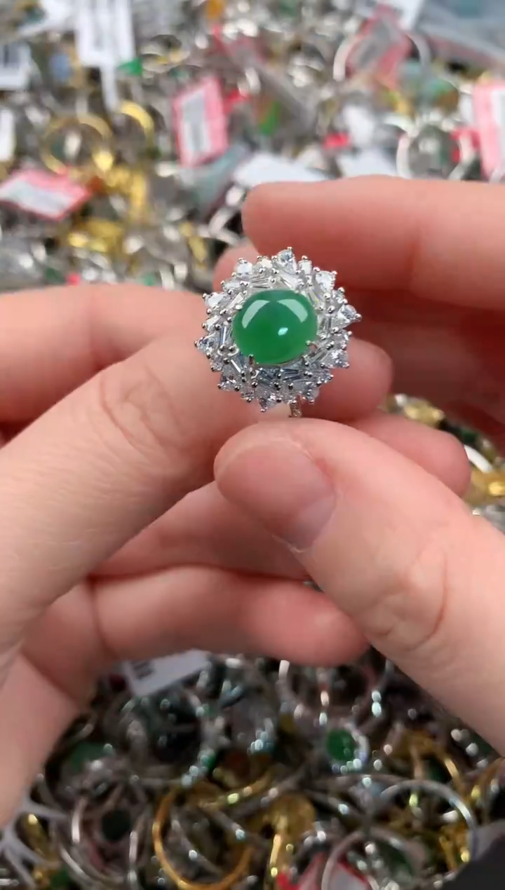 银S925镶嵌戒指翡翠999   5