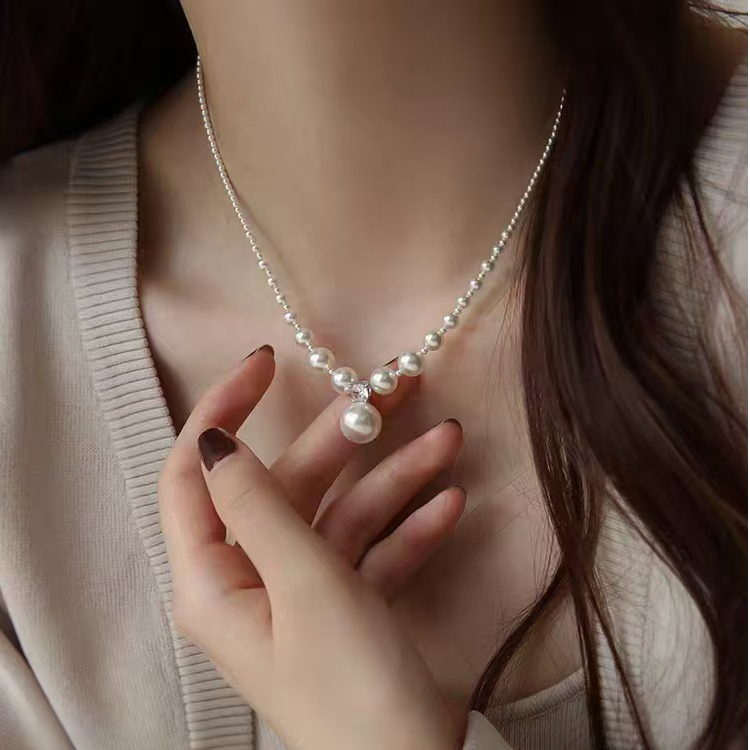 链子925银合成锆石 施家珠 渐变吊坠项链 正圆强光时尚百搭轻奢