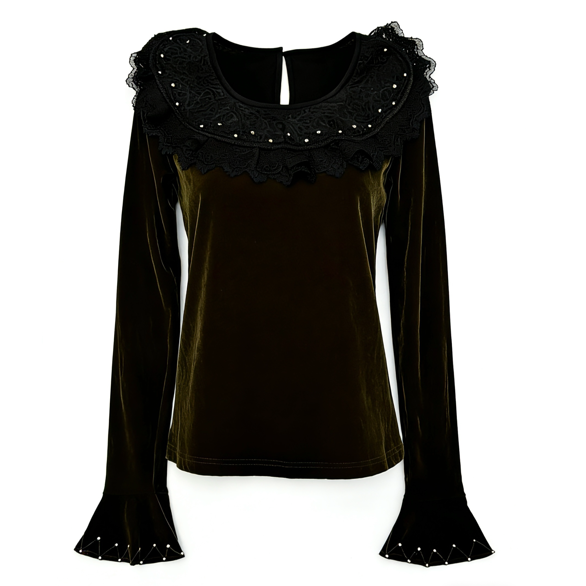 大码mm金丝绒T喇叭袖打底衫设计师款CVC20202