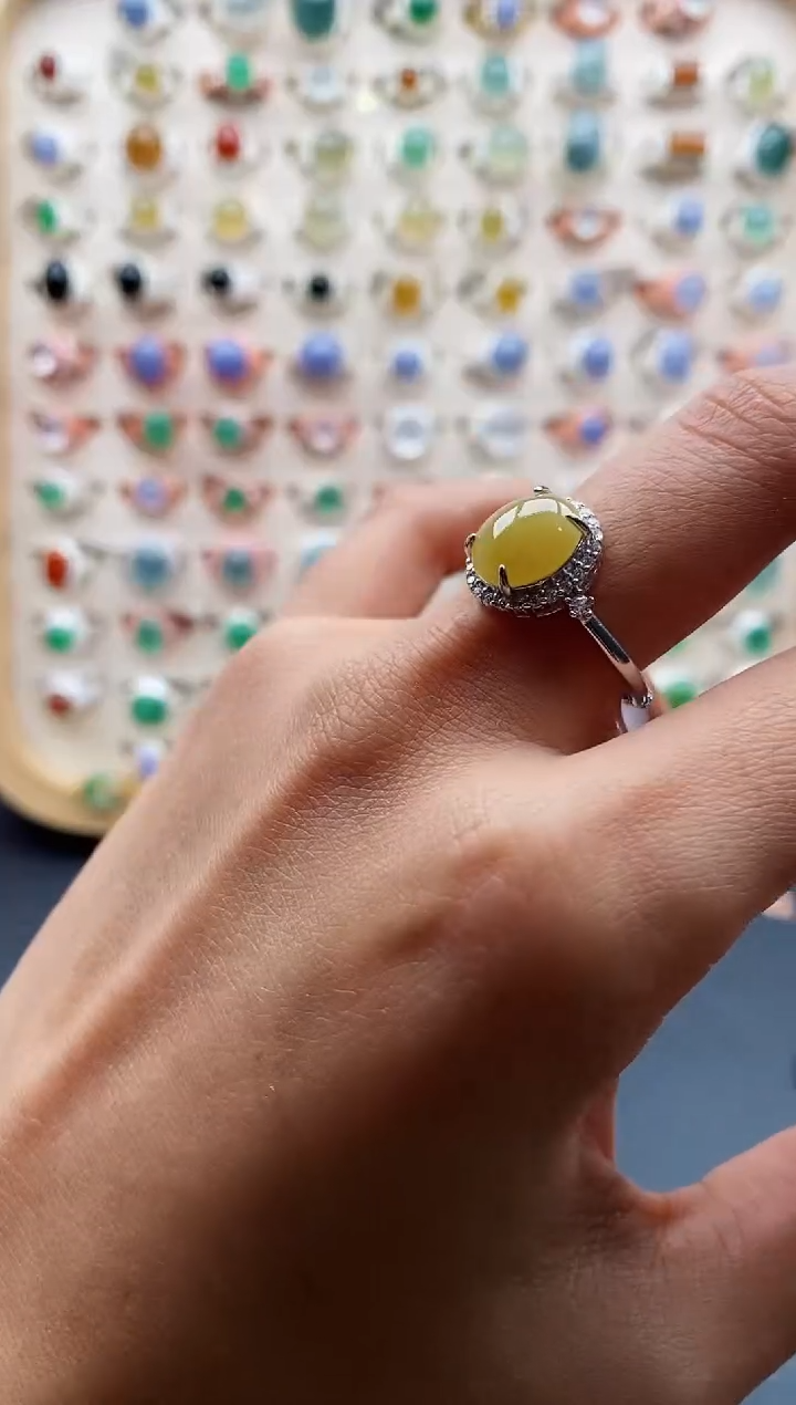 【闪购商品】翡翠戒指银S925镶嵌缅甸天然A货翡翠444   4+6