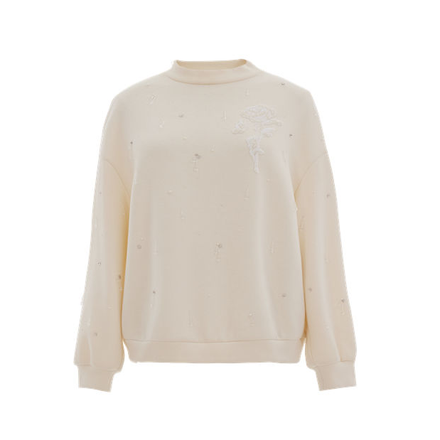 COCOON/可可尼白色半高领加绒散点珠宝卫衣23412AC211361012