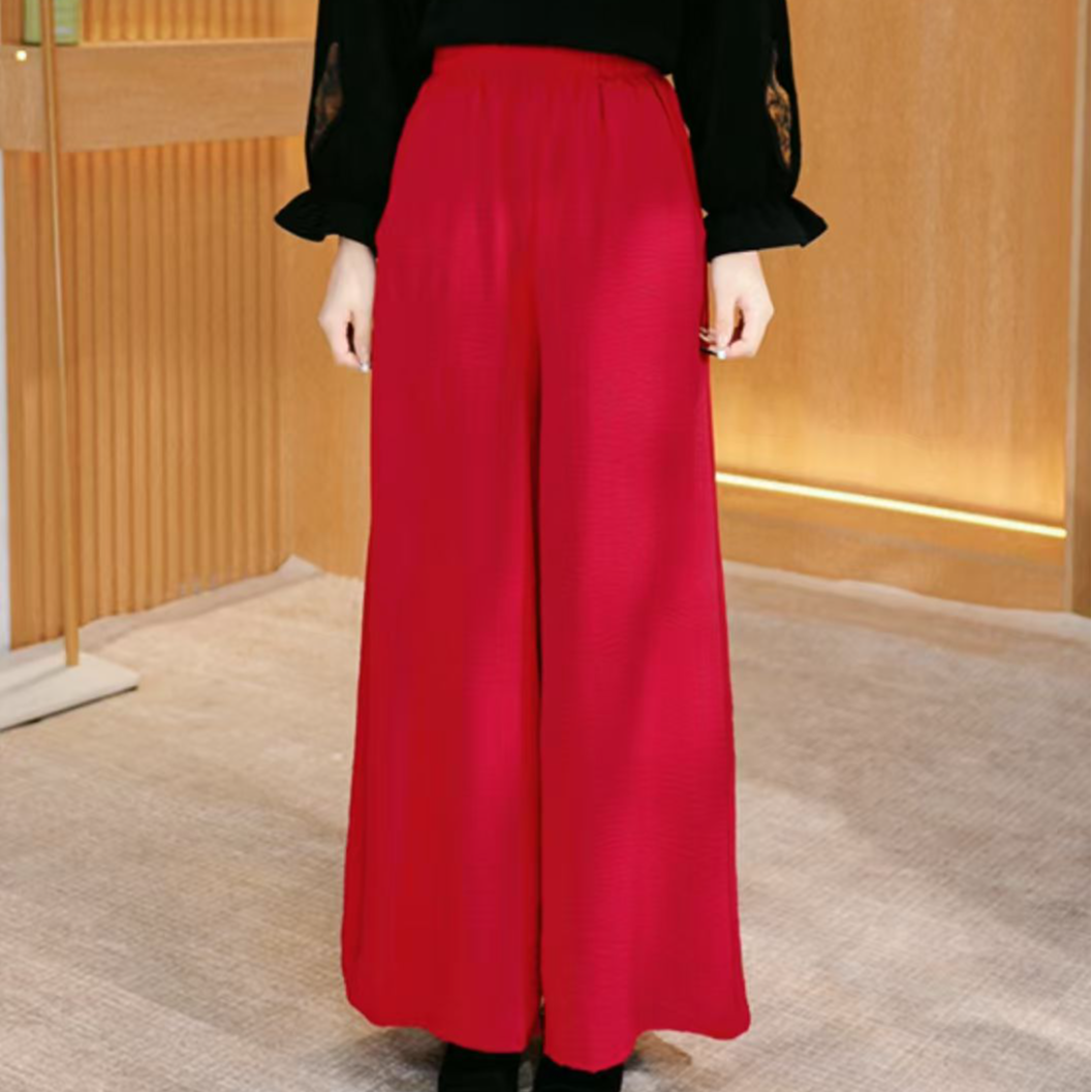 X118/红色时尚高级提花大阔腿裤C