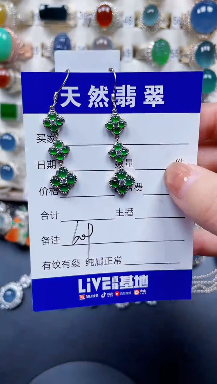 银S925镶嵌翡翠耳饰609