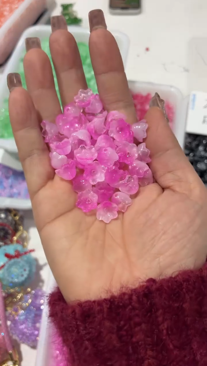 玻璃22030铃兰花100颗装火龙果色