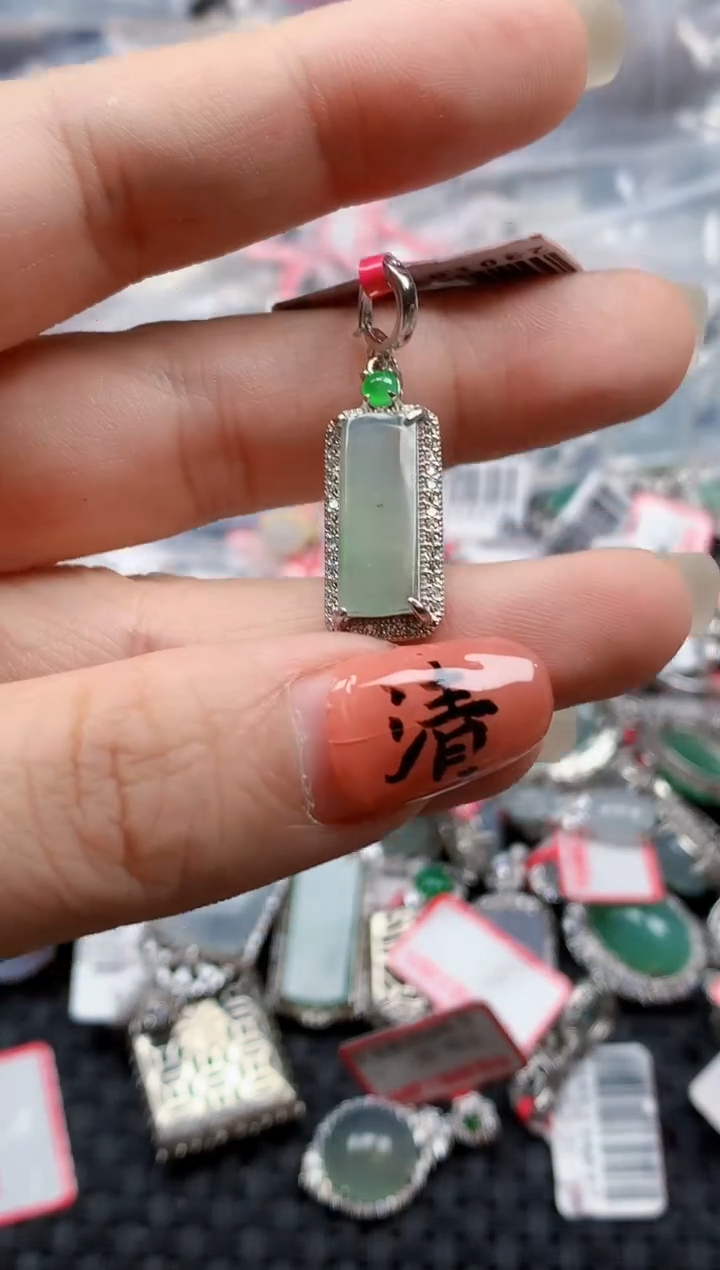 银S925镶嵌戒指翡翠天然A货缅甸翡翠