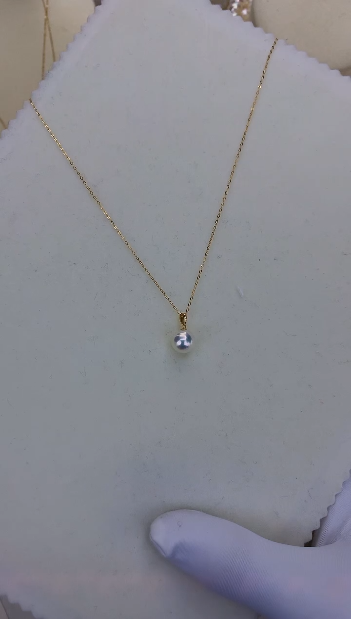 18K金镶嵌DA海水珍珠 GD152 8-8.5 瓜子扣吊坠赠银链