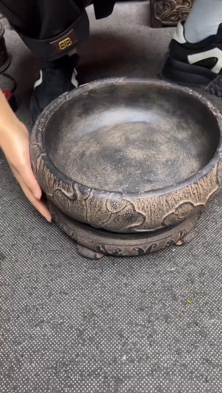 陶土荷韵盆+素面万寿藤圆小底座