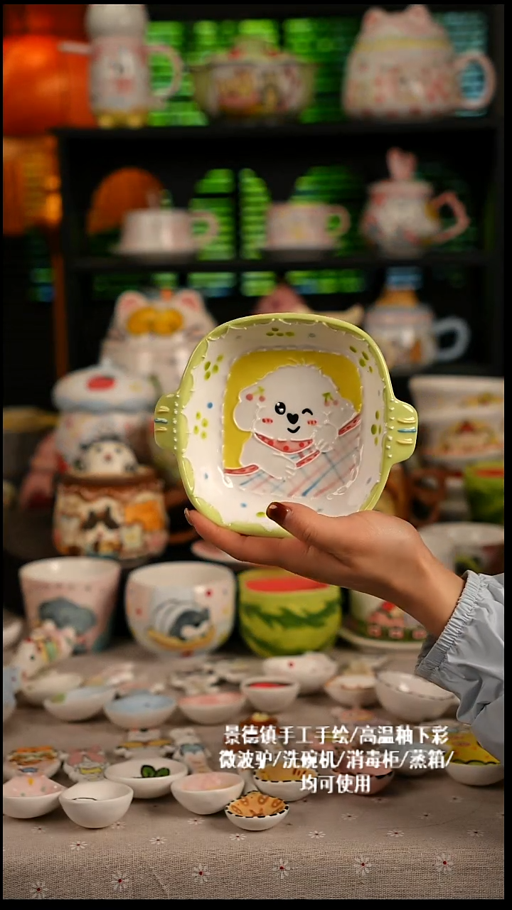 陶瓷无盖款景德镇高温釉下彩纯手绘创意瓷