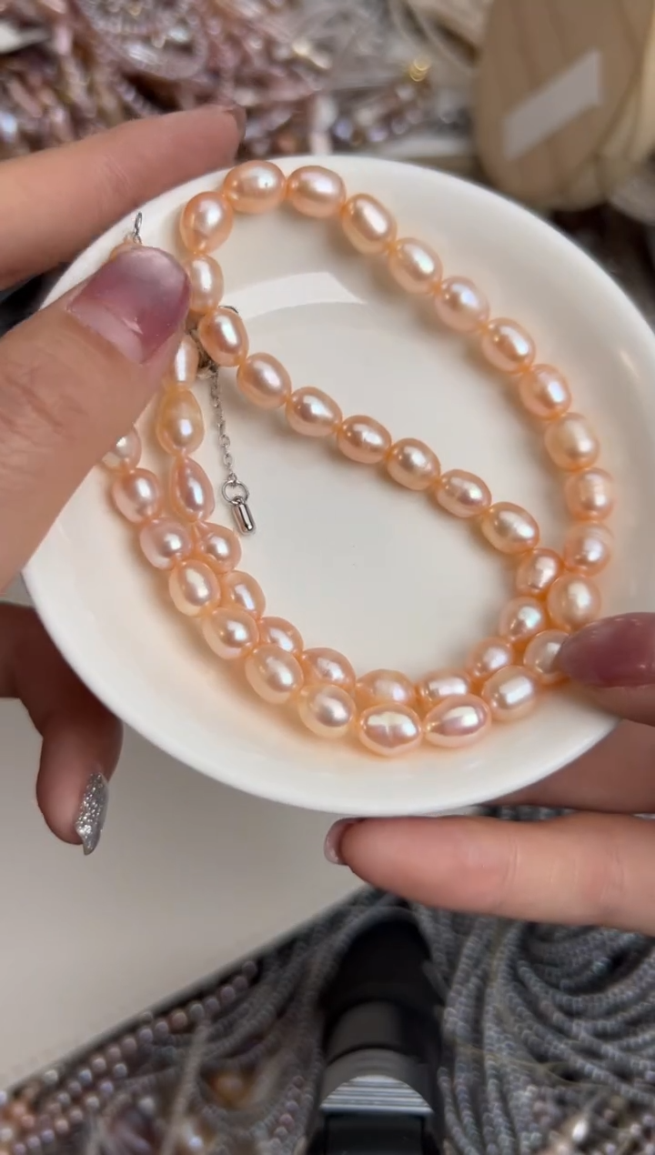 未镶嵌47淡水珍珠中国红*强光珍珠项链7mm左右