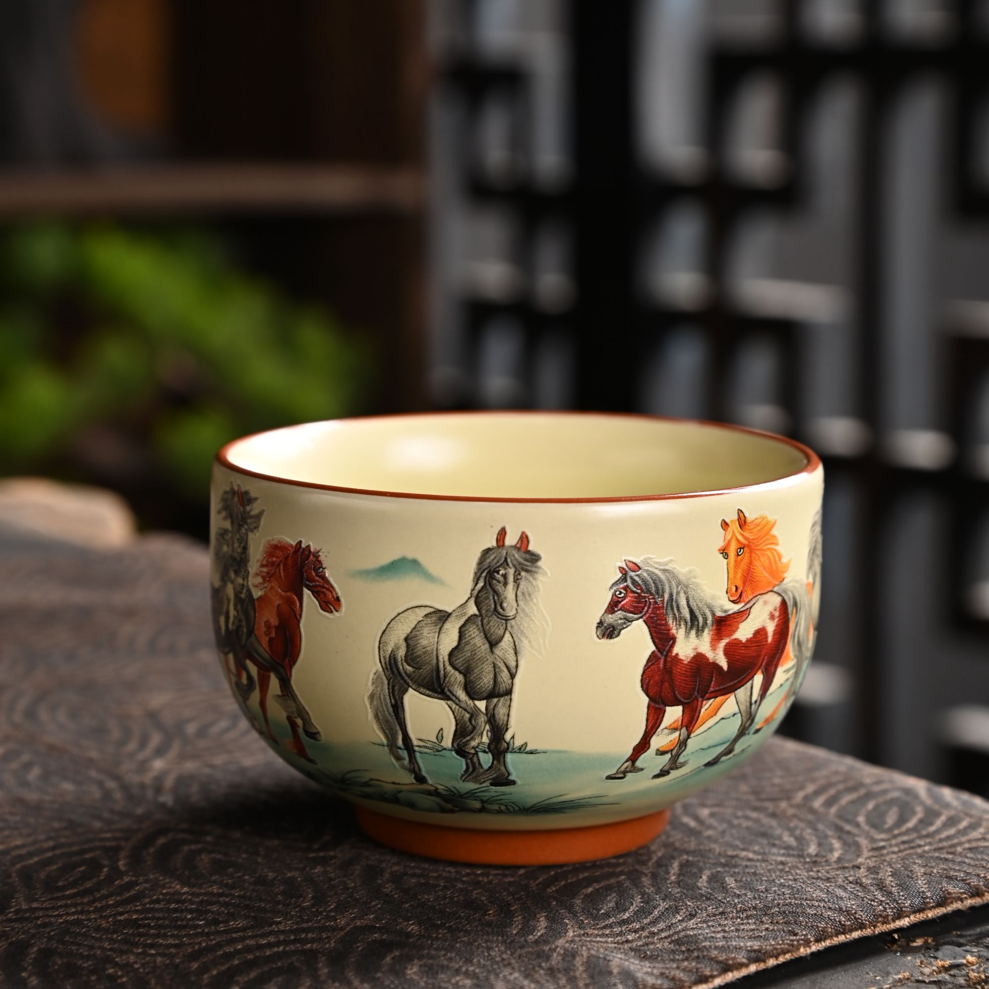 新款汝瓷八骏图个人专用创意陶瓷茶杯-0105