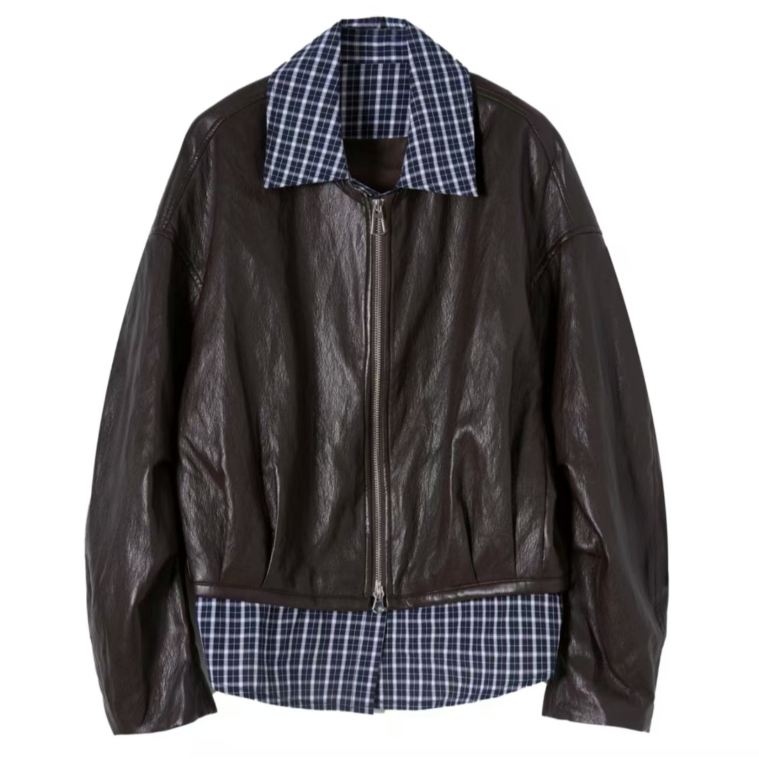 【锦衣服饰】YYBS 811欧货油蜡皮假两件皮衣外套