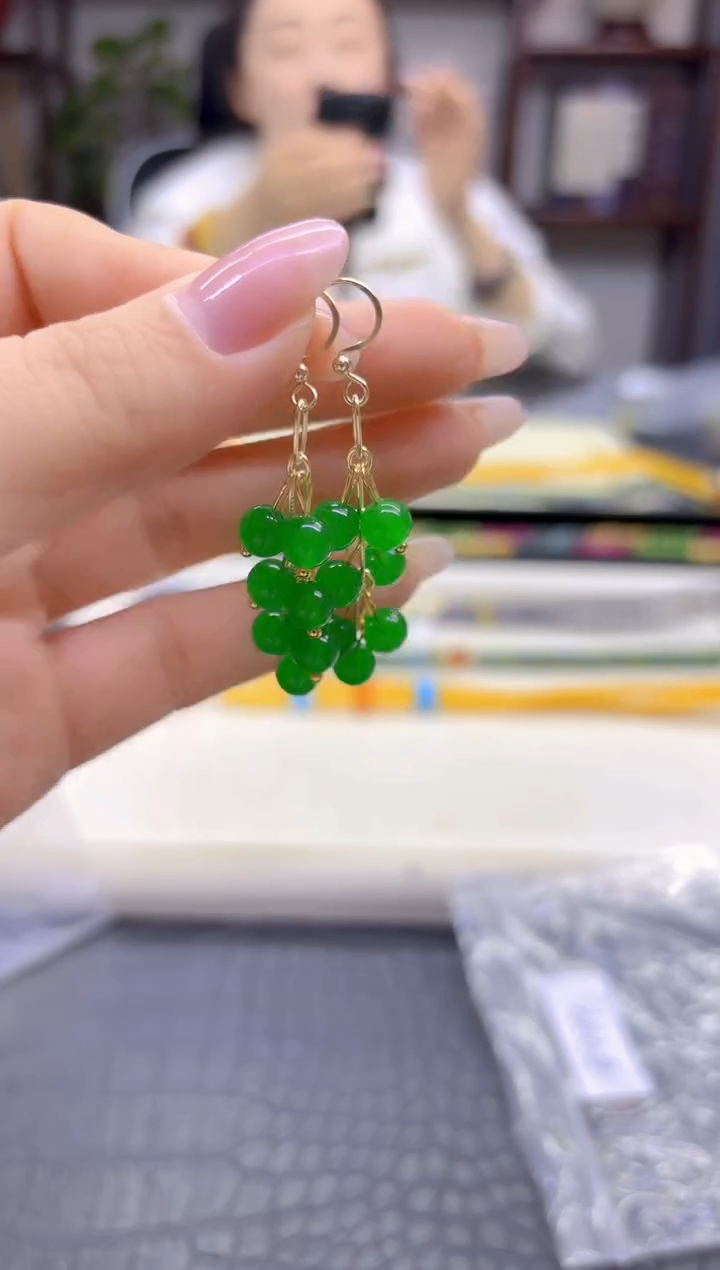 14K金镶嵌翡翠耳饰DIY款E939