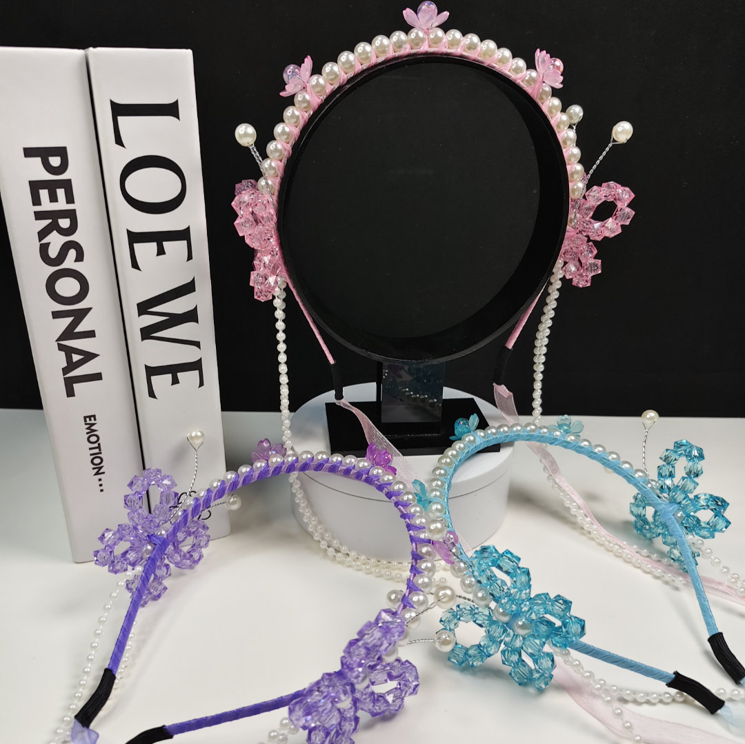 【班班精选】精致版水晶蝴蝶发箍手工DIY材料