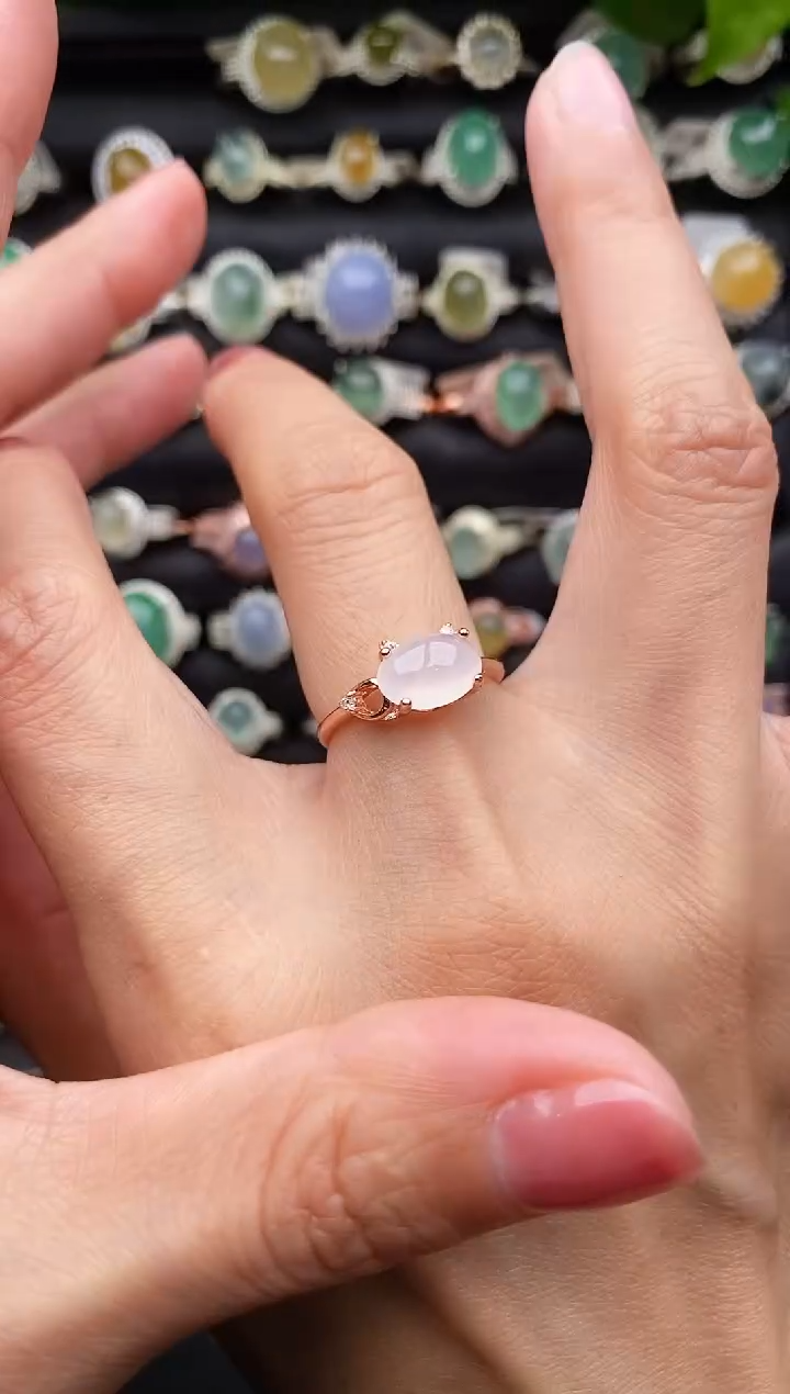 【闪购商品】翡翠戒指银S925镶嵌缅甸天然A货翡翠33  3-5