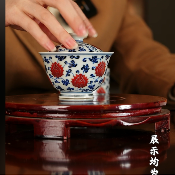 【栗子严选】@@古官釉里红主人杯手绘盖碗