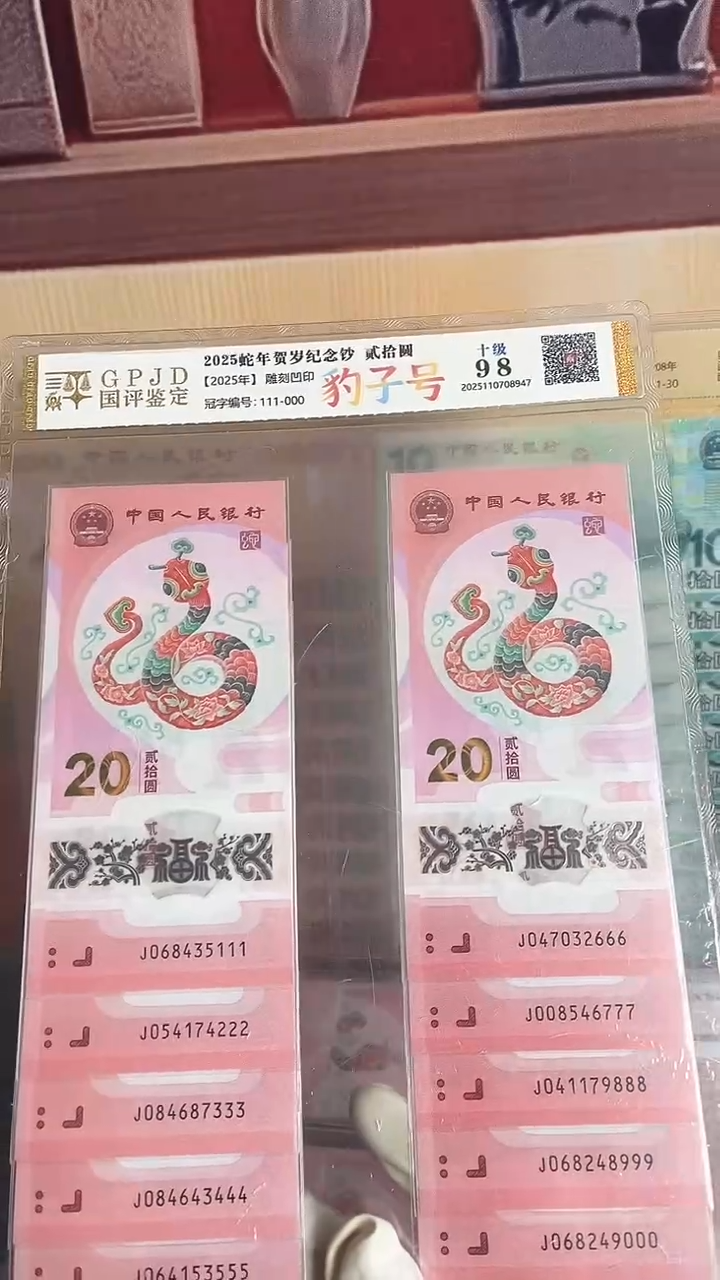 塑料蛇年生肖纪念钞十连号尾豹