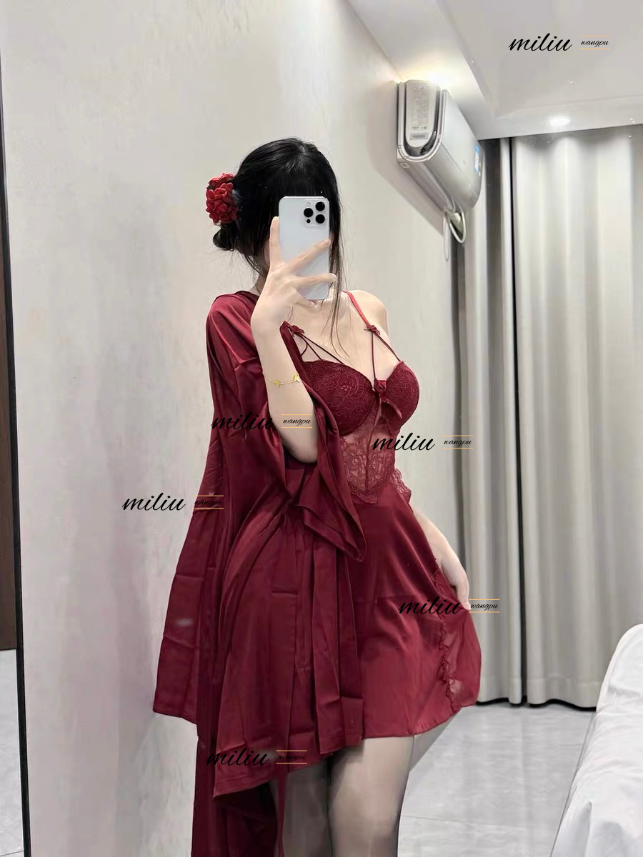 迷留【80-160】法式性感带胸垫带钢圈露背小胸甜美睡裙火辣睡裙睡衣