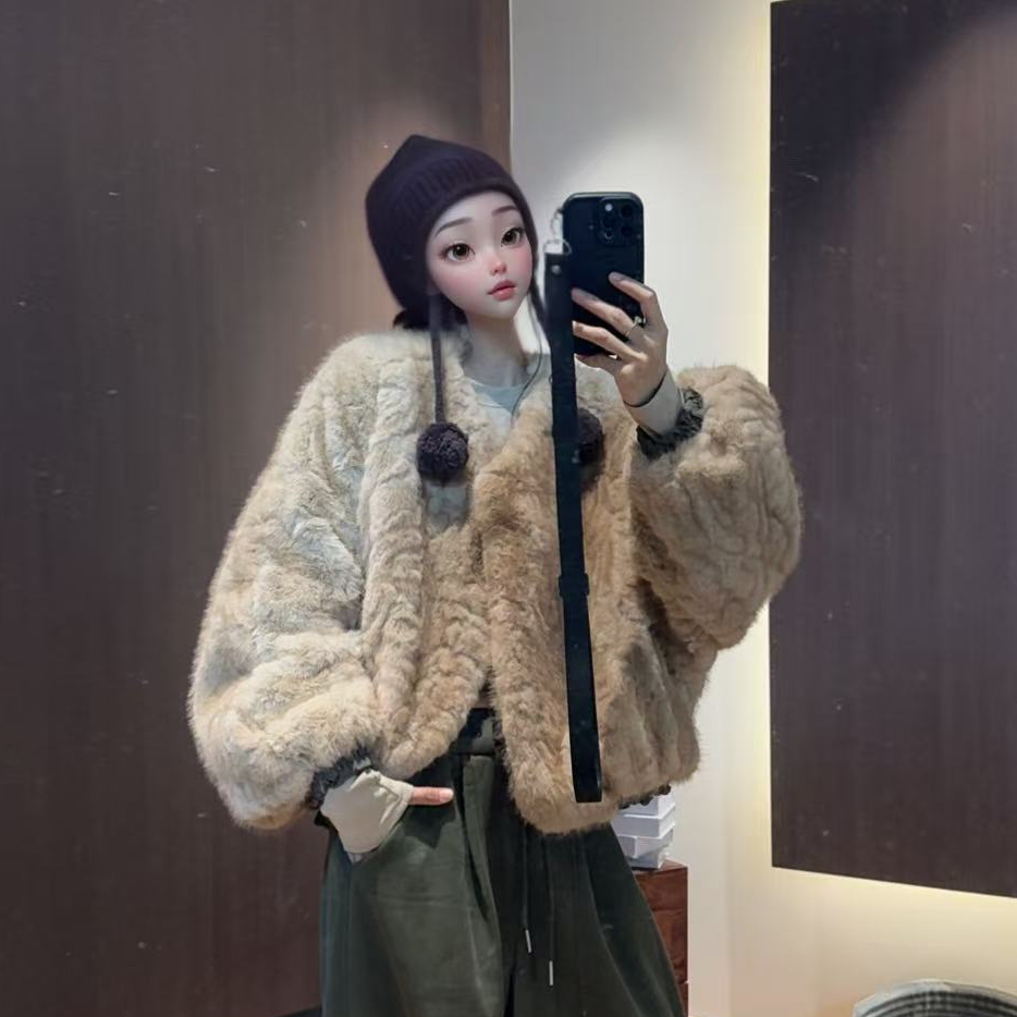 【文乐乐】冬季新款韩版洋气高级时尚休闲潮流两面穿毛毛外套9918