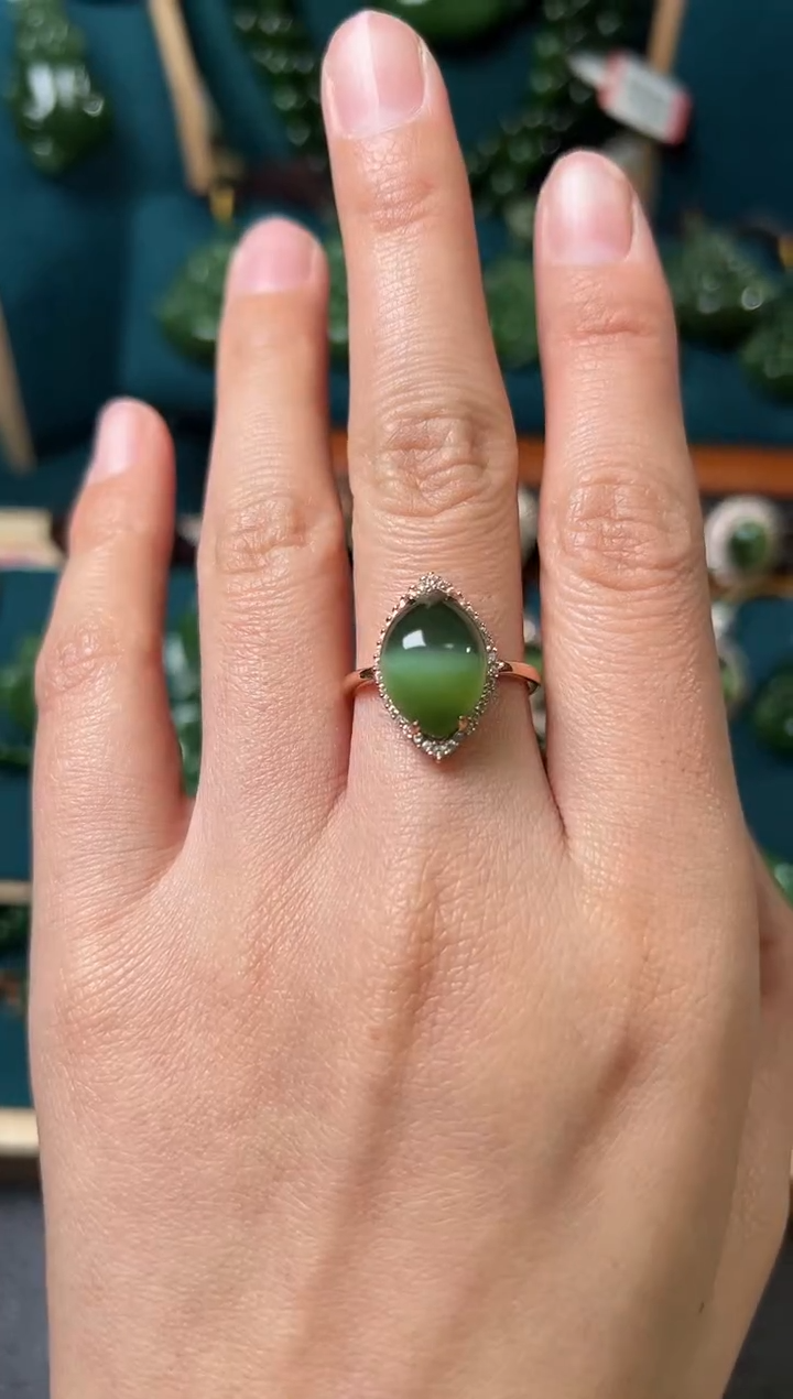 【闪购商品】和田玉（碧玉）戒指银S925镶嵌碧玉