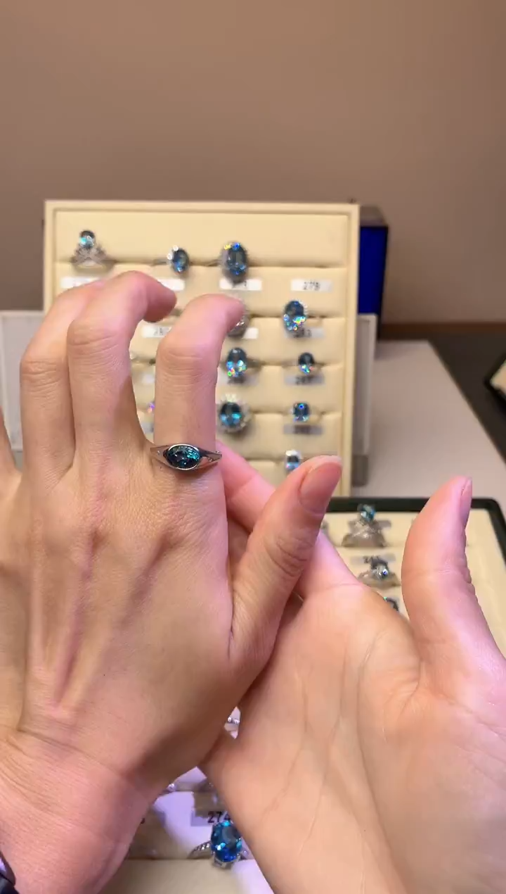 银S925镶嵌戒圈海蓝宝石000