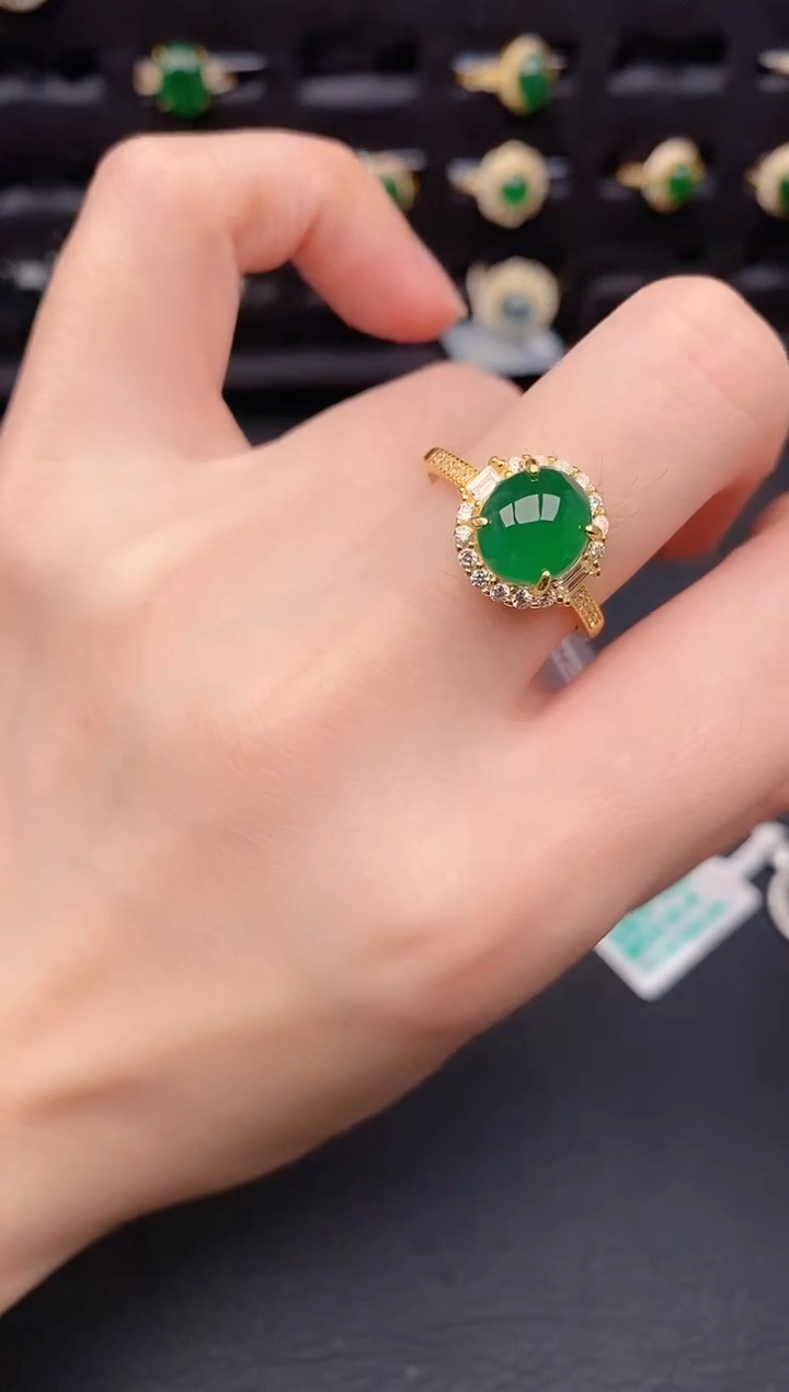 银S925镶嵌戒指翡翠天然a货翡翠288